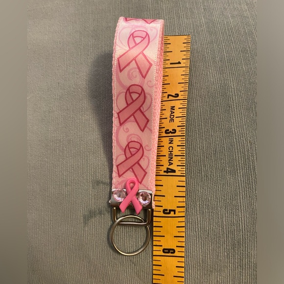 Handmade by me breast cancer awareness wristlet with keychain ring, 6”, pink - Picture 8 of 8